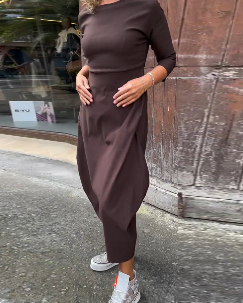 Elegantes Damenkleid Langärmlig Mit Tasche