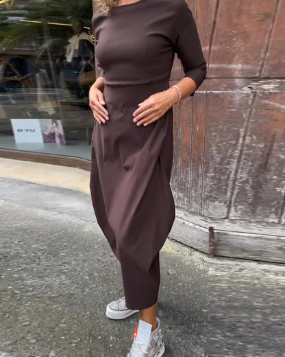 Elegantes Damenkleid Langärmlig Mit Tasche