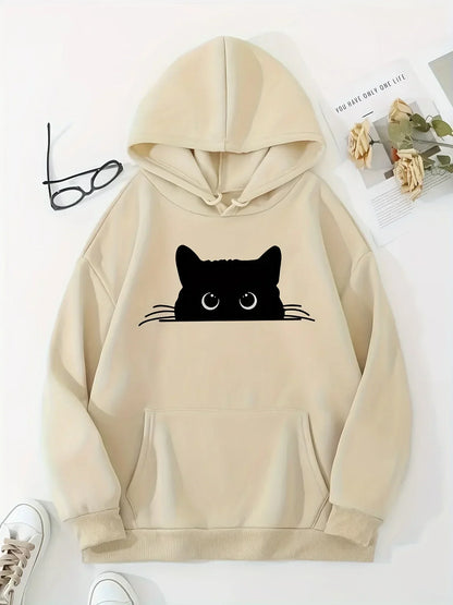 Kuschel-Hoodie Katzen-Motiv Kapuze