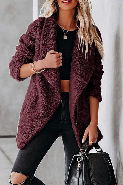 Lässige Lederjacke Reißverschluss Taschen