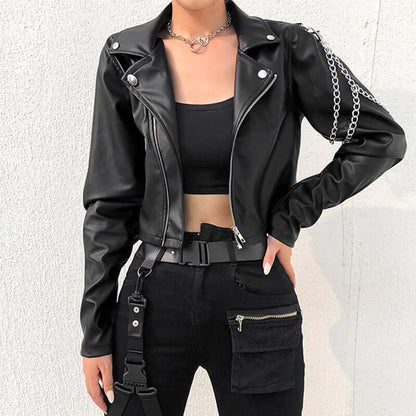 Modische Lederjacke Damen Slim Fit Metallic Style