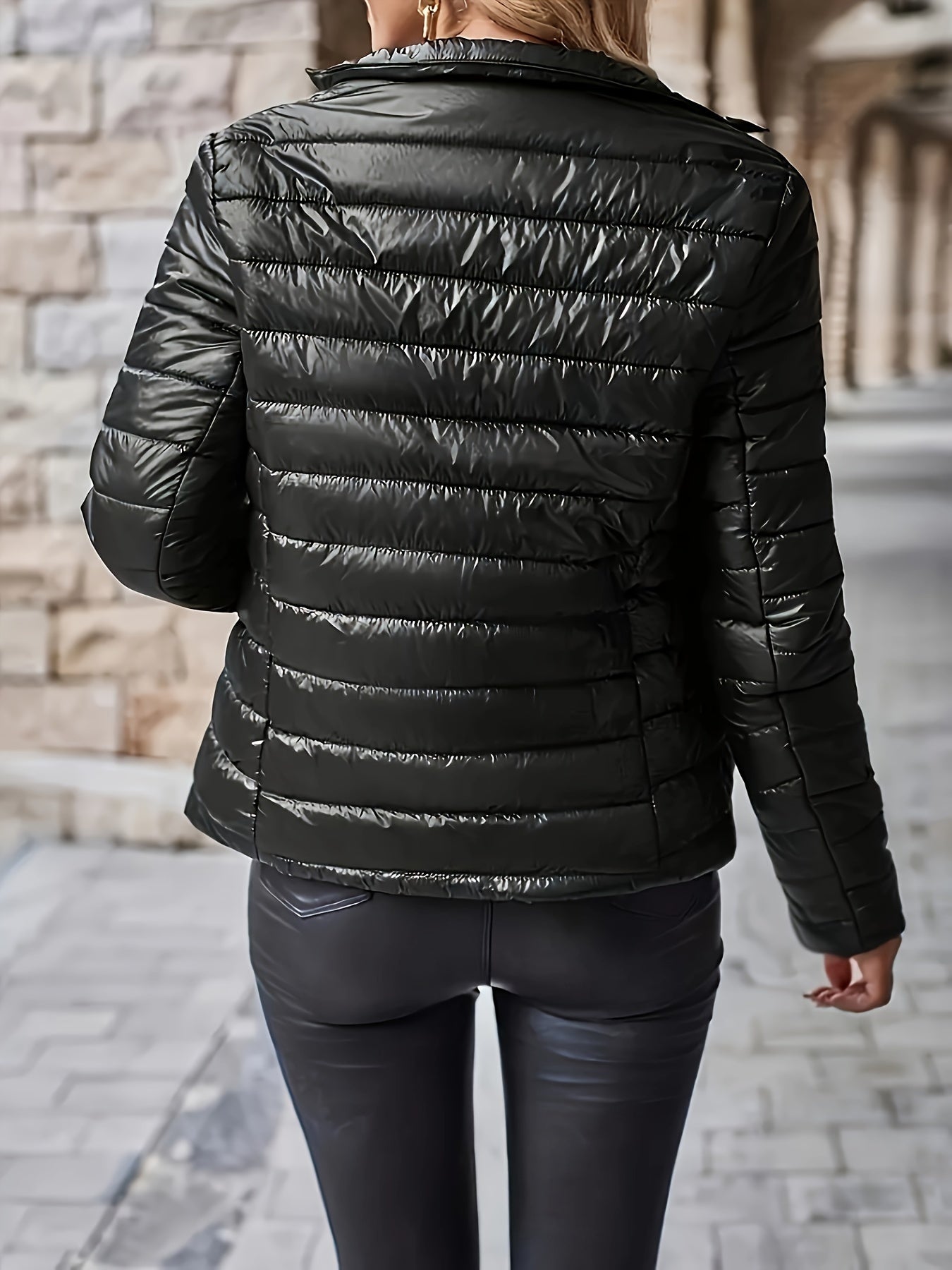Eleganter Puffermantel Damen Stehkragen Taschen - IdealeKleiden