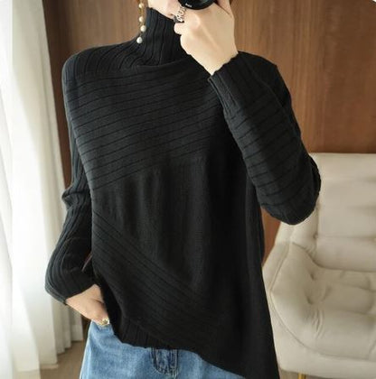 Gemütlicher Asymmetrischer Sweater Ripp Turtleneck Pullover
