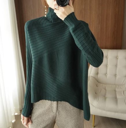 Gemütlicher Asymmetrischer Sweater Ripp Turtleneck Pullover
