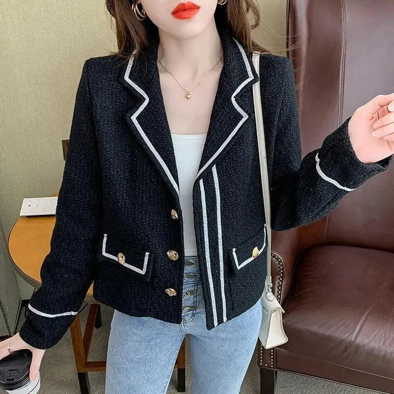 Stylische Damenjacke Knopf Tweed Kurz