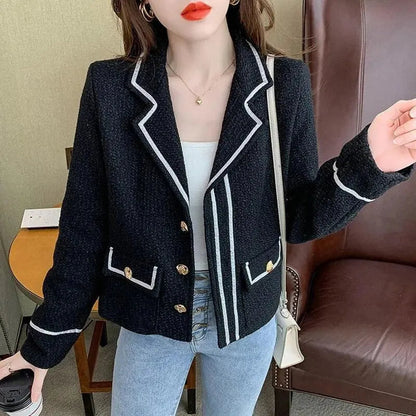Stylische Damenjacke Knopf Tweed Kurz