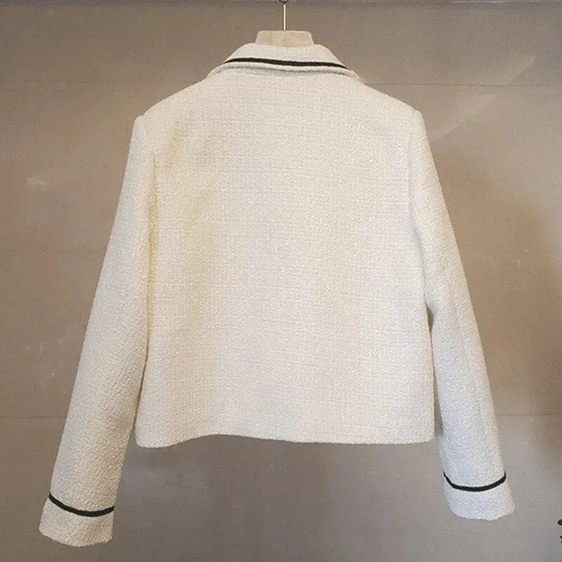 Stylische Damenjacke Knopf Tweed Kurz - IdealeKleiden