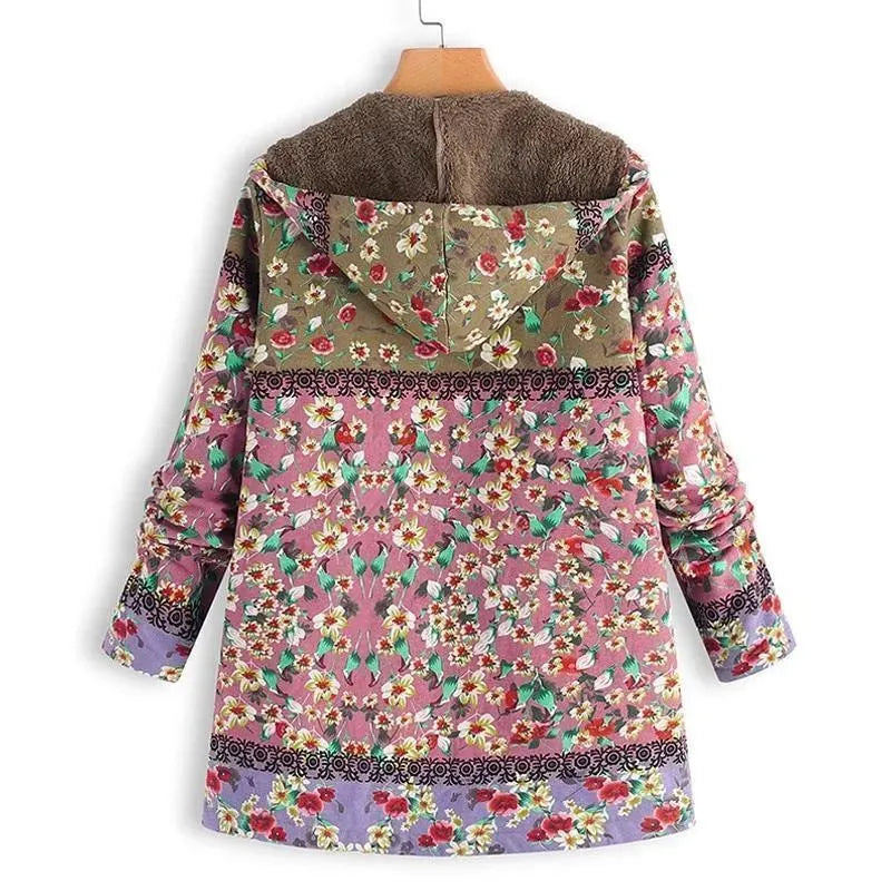 Florale Damenjacke Kapuzenmantel Fleece - IdealeKleiden