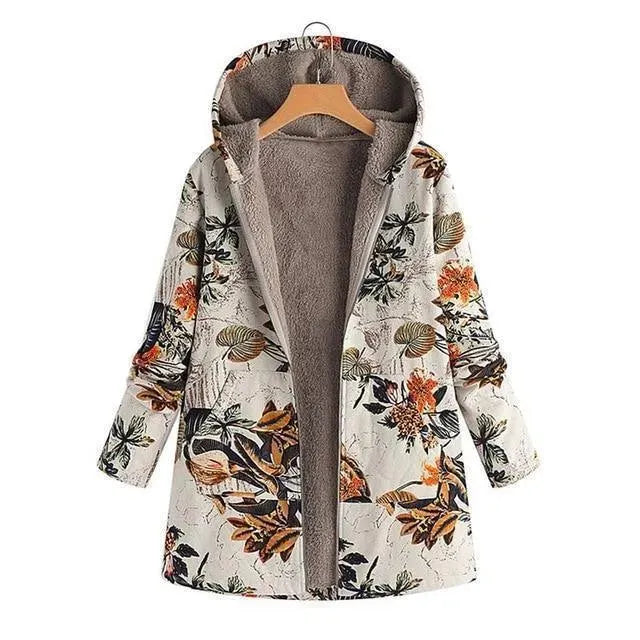 Stylischer Wintermantel Plus Size Blumenmuster