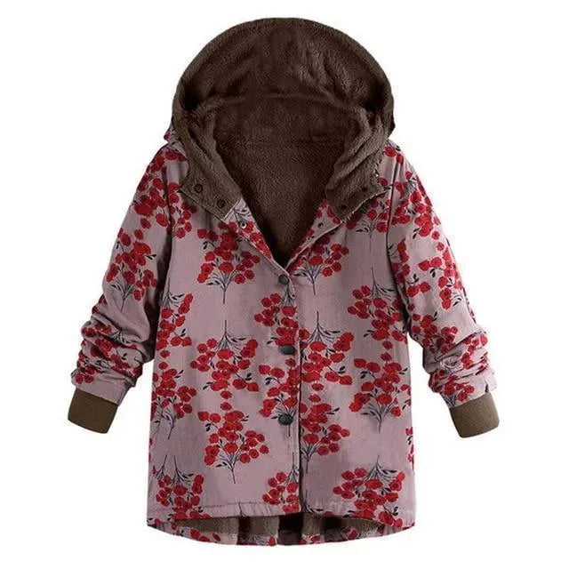 Stylischer Wintermantel Plus Size Blumenmuster