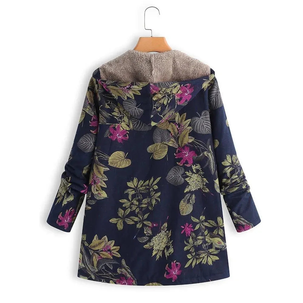 Stylischer Wintermantel Plus Size Blumenmuster - IdealeKleiden
