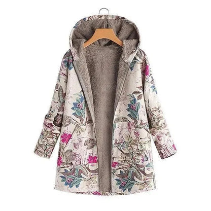 Stylischer Wintermantel Plus Size Blumenmuster