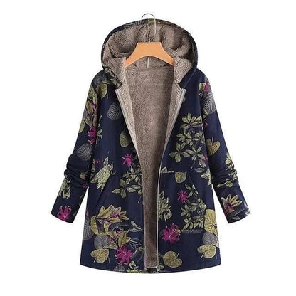 Stylischer Wintermantel Plus Size Blumenmuster