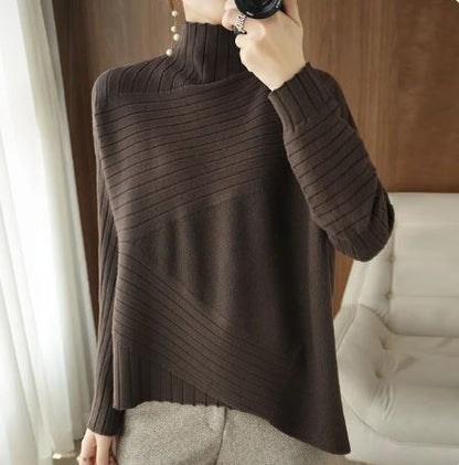 Gemütlicher Asymmetrischer Sweater Ripp Turtleneck Pullover