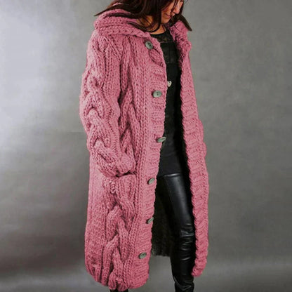 Große Strickjacke Oversized Kabelmuster Kapuze - IdealeKleiden