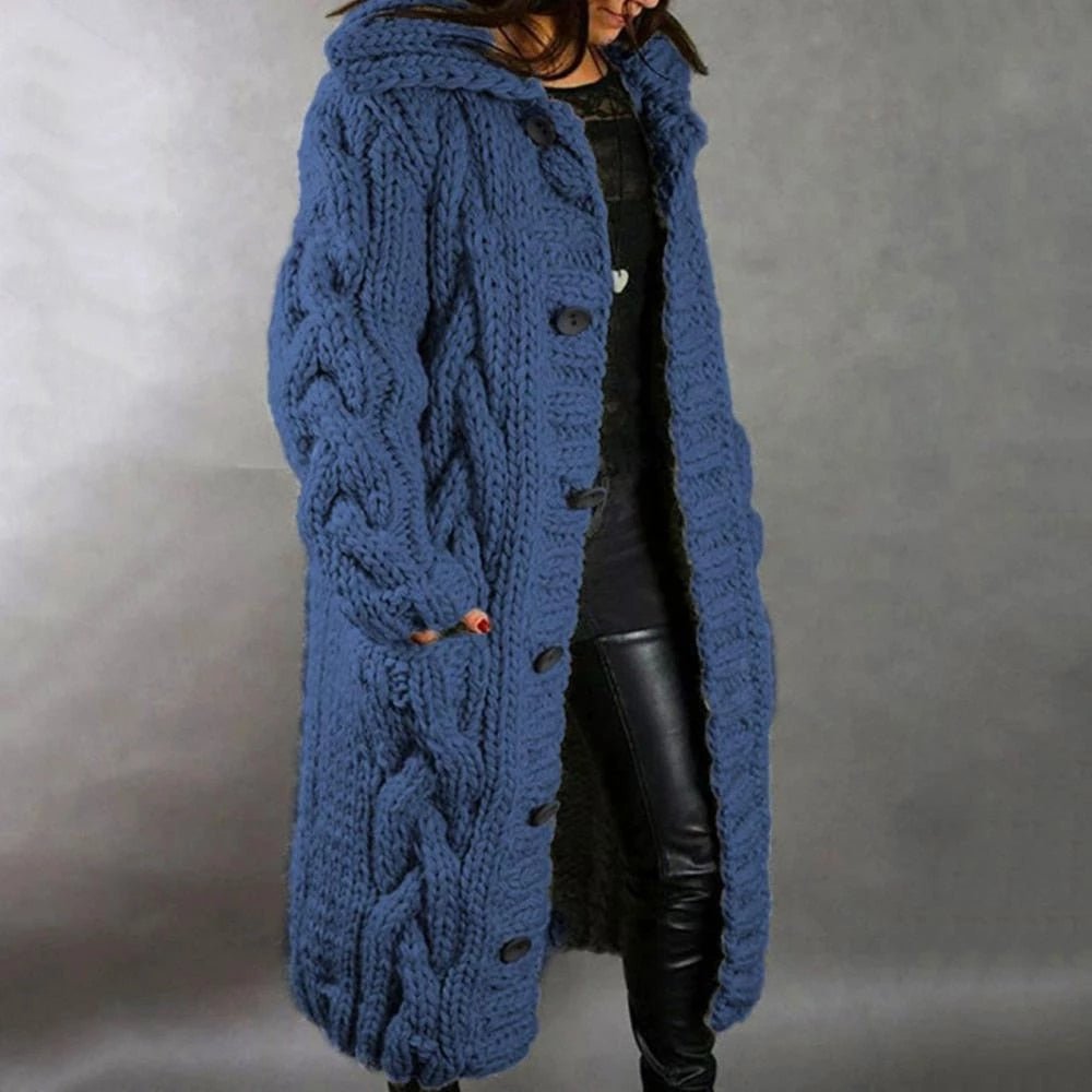 Langer Strickcardigan Kapuzenmantel Grobstrick Maxi - IdealeKleiden