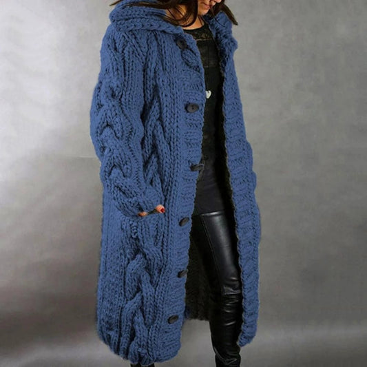Langer Strickcardigan Kapuzenmantel Grobstrick Maxi - IdealeKleiden