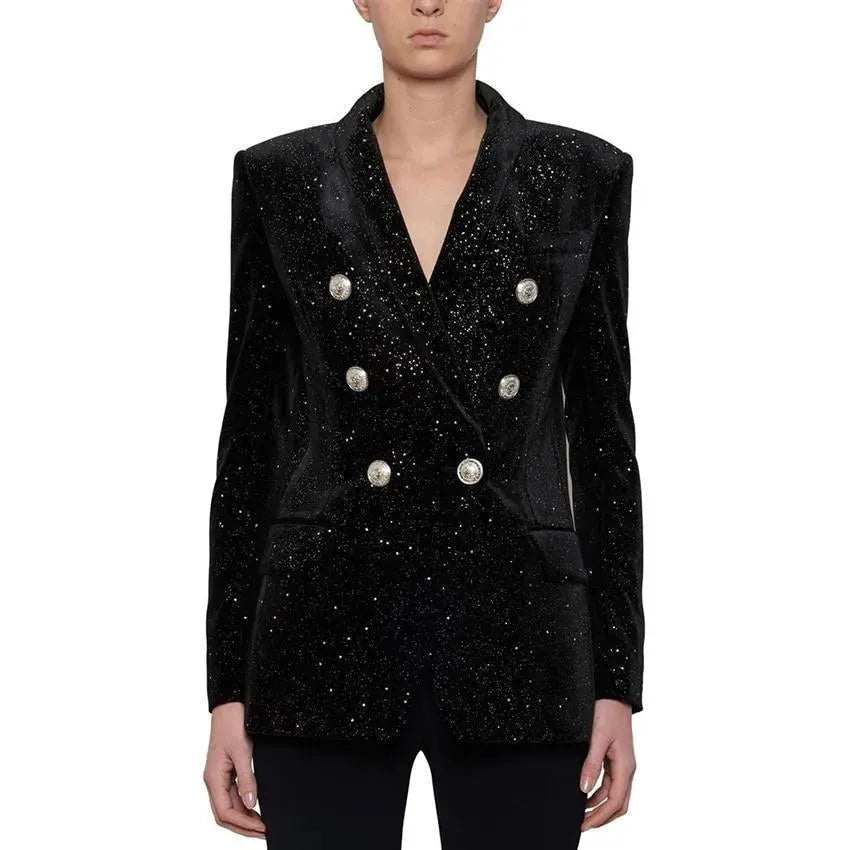 Glitzer Blazer Damen Elegant Einfarbig
