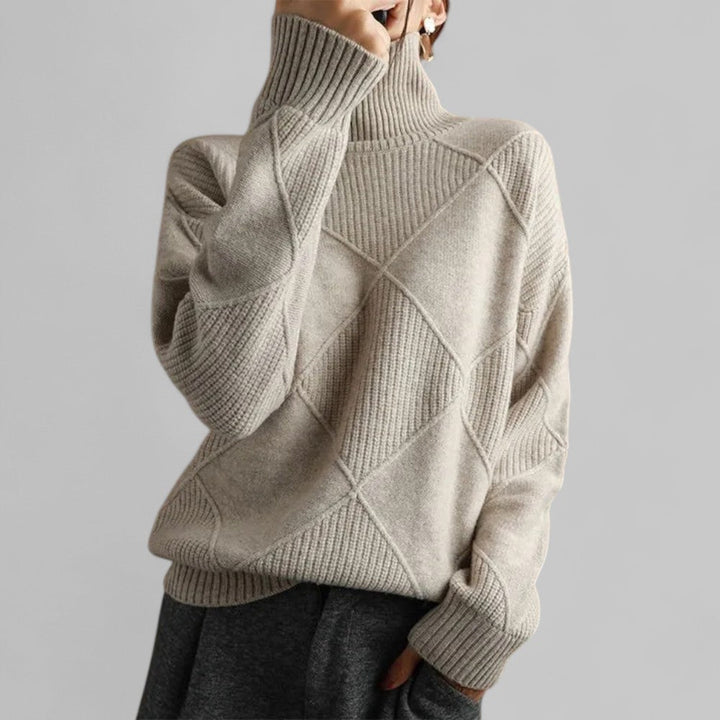 Damen Oversized Pullover Winter Muster Rollkragen