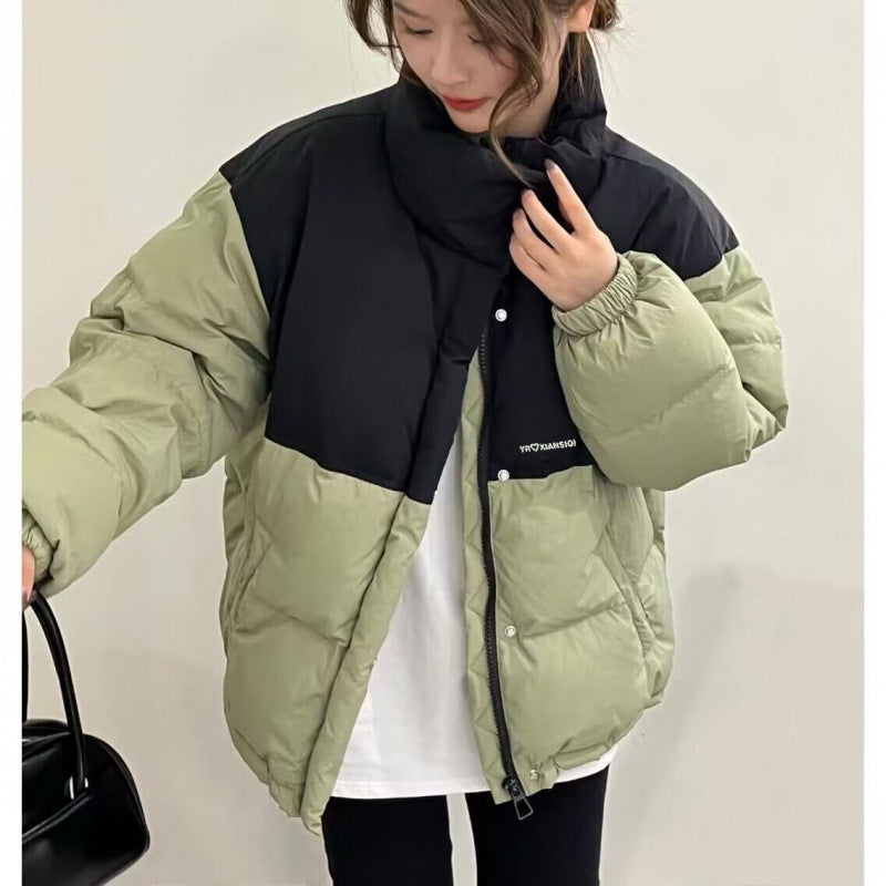 Übergrößige Pufferjacke Steppdesign Hochkragen Reißverschluss