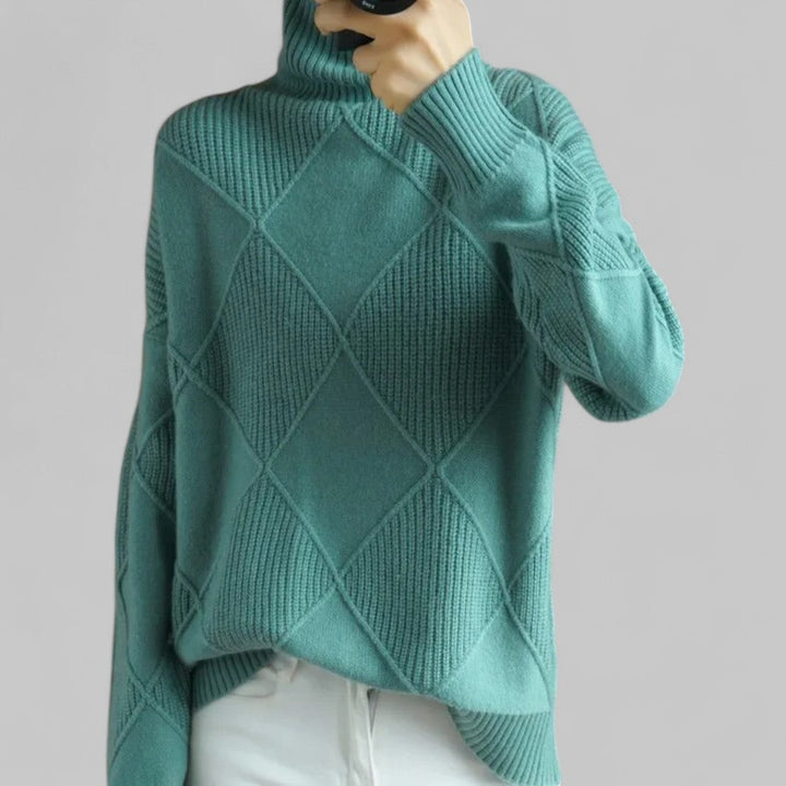 Damen Oversized Pullover Winter Muster Rollkragen