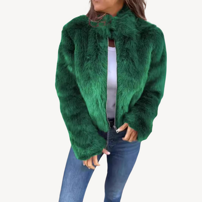 Stylische Damenjacke Kunstpelz Zipper