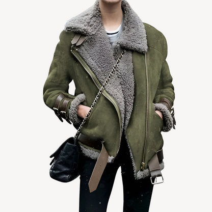 Lederjacke Damen Warm Gefüttert Bikerstil