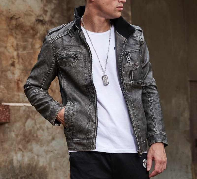 Stylische Lederjacke Herren Slim Fit - IdealeKleiden