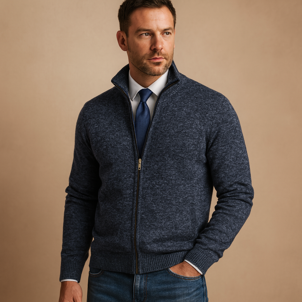 Herren Pullover Reißverschluss V-Ausschnitt