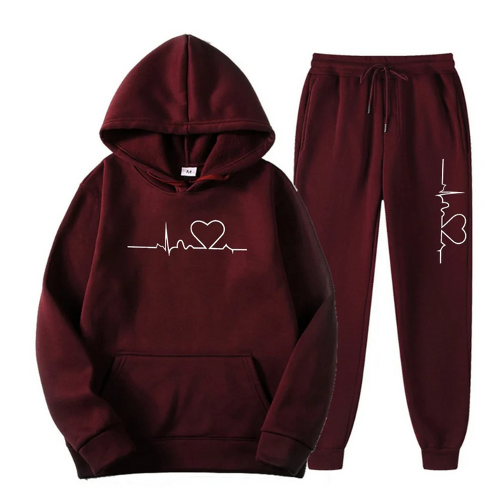Damen Sportanzug Herz Design Hoodie Jogginghose Set