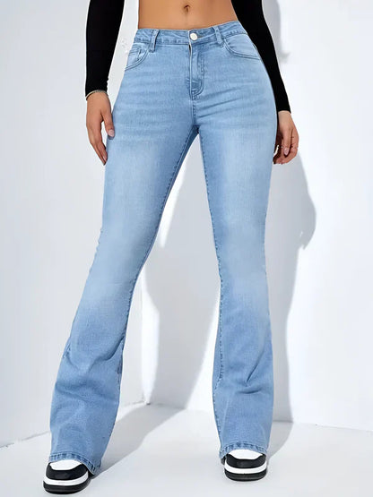 Hoch Taillierte Frauenjeans mit Flare Bein und Stretch