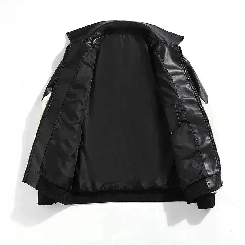 Trendige Herren Bomberjacke Kunstleder Style - IdealeKleiden