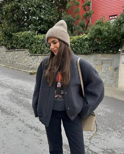 Übergröße Wolljacke Damen Warm