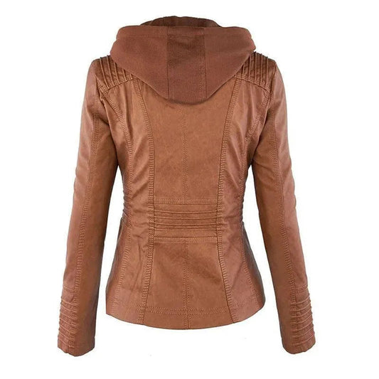 Stilvolle Lederjacke Frauen Kapuze - IdealeKleiden