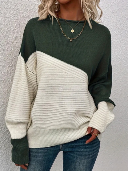 Damen Strickpullover Herbst Zweifarben Trendy