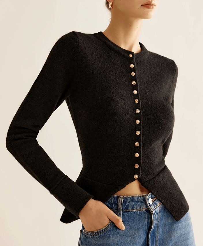 Schicke Damenstrickjacke Schwarz Herbstmode