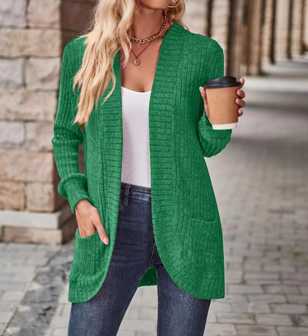 Damen Cardigan Herbst Fleece Warm Strickjacke