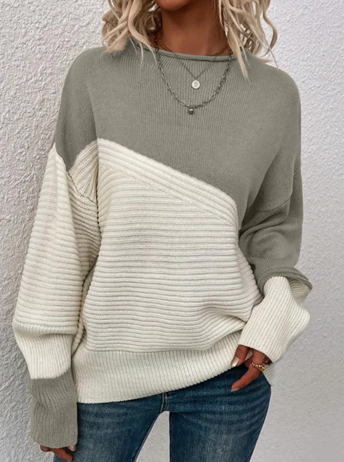 Damen Strickpullover Herbst Zweifarben Trendy