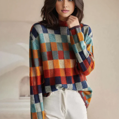 Gemütlicher Rollkragen Pullover Patchwork Design