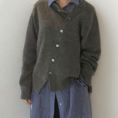 Elegante Strickjacke Wollmischung Asymmetrisch Lockere Passform