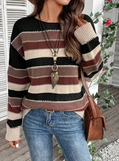 Damen Strickpullover Herbst Gestreift Warm