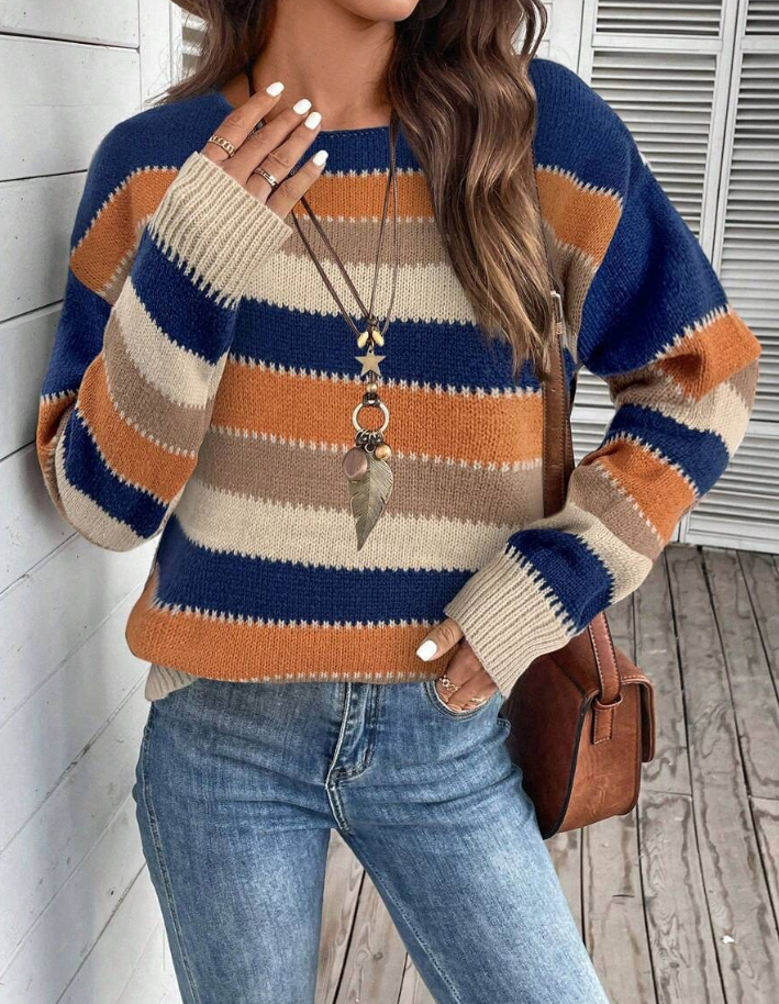 Damen Strickpullover Herbst Gestreift Warm