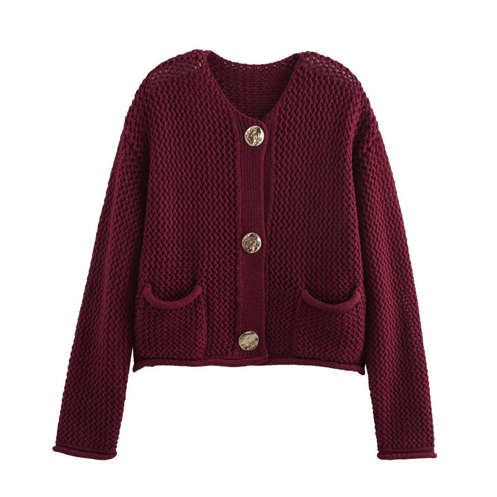 Herbst Strickjacke Gold Knöpfe Damen