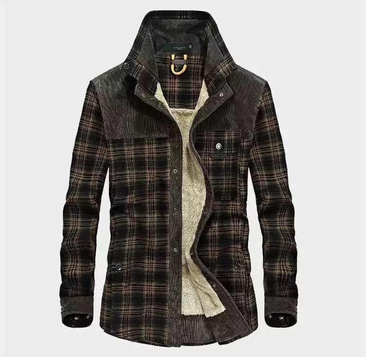 Herren Sherpa Jacke Karo Muster Warm gefüttert