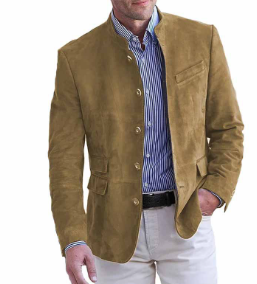Herren Wildleder Blazer Slim Fit Mandarin Kragen
