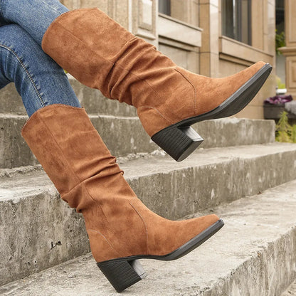 Damenschuhe Stiefel Knöchel Spitz Zehe Blockabsatz