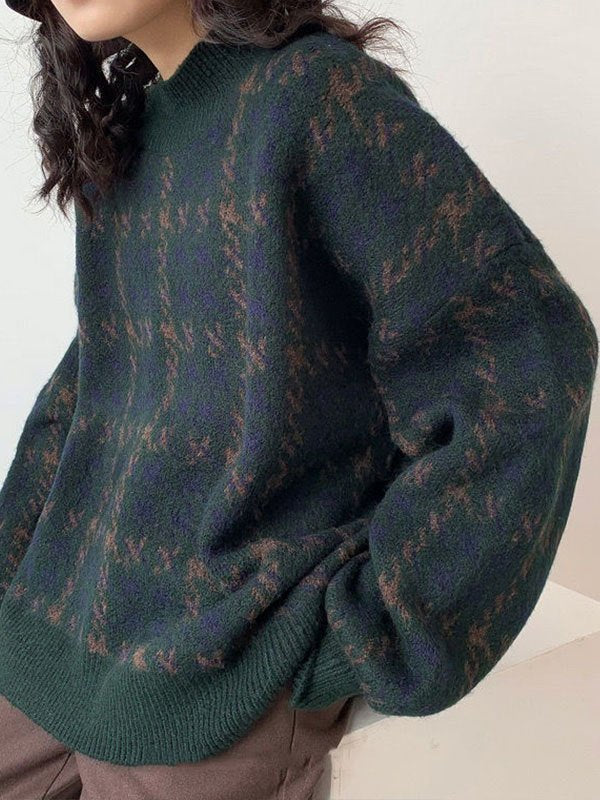 Traditioneller Strickpullover Karo Muster - IdealeKleiden