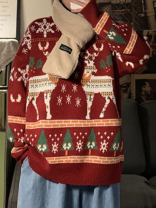Weihnachtspullover Oversized Hirsch Design - IdealeKleiden