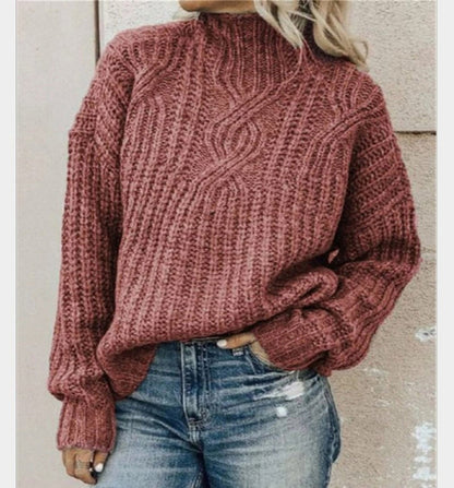 Damen Pullover Wolle Kabelstrick Hoher Kragen