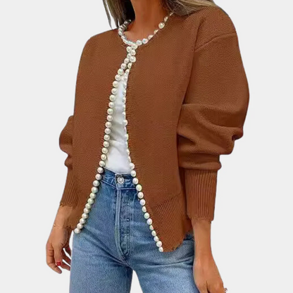 Weiche Strickjacke Damen Bequem Perlenknöpfe - IdealeKleiden